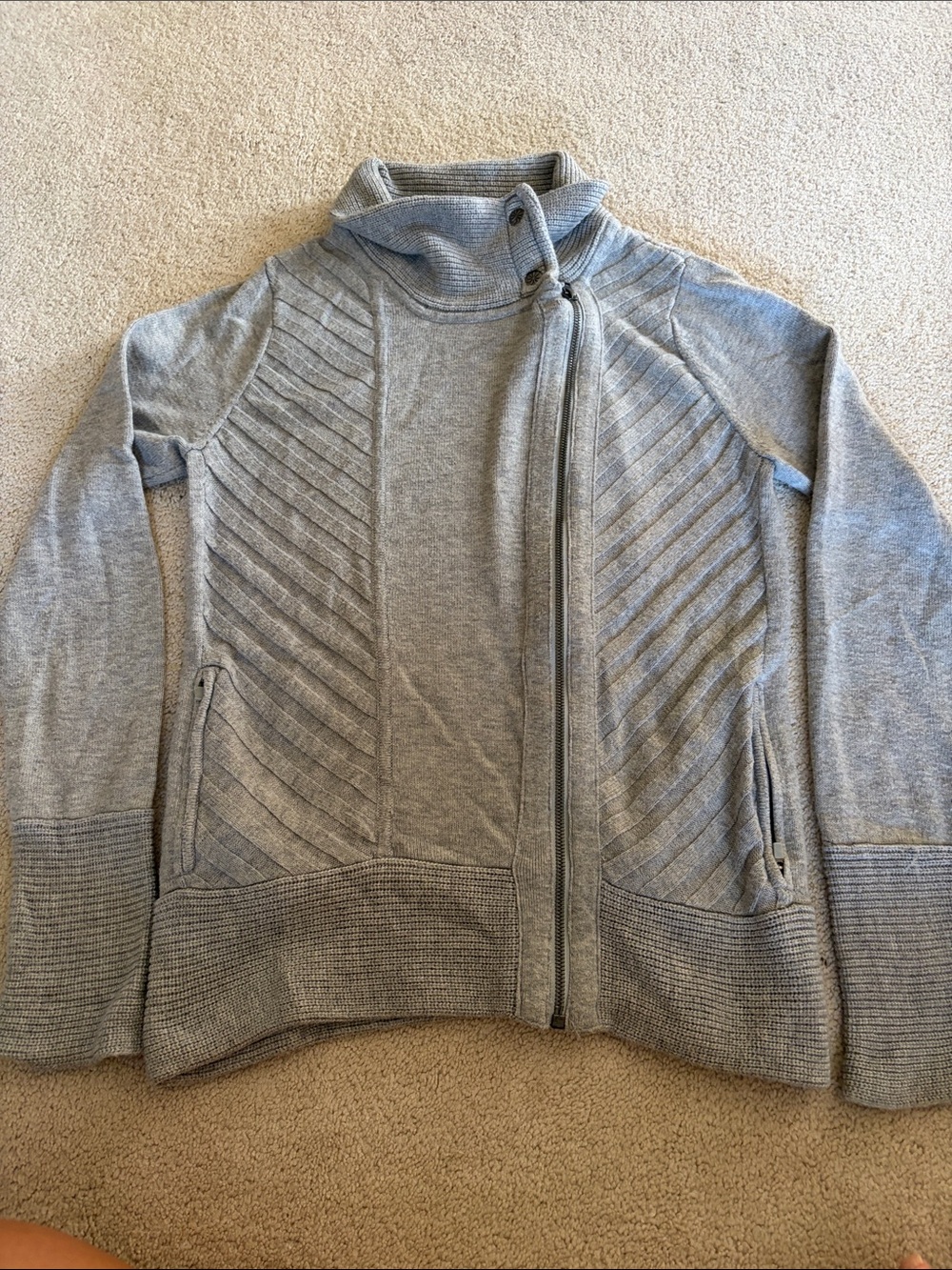 Athleta Light Gray Asymmetric Zip Turtleneck Sweater